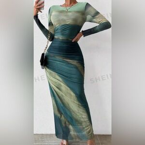 Green Long Sleeve Maxi Dress